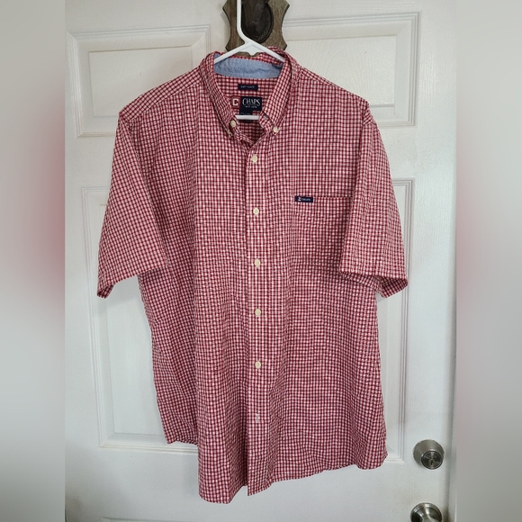 (987) Chap's Men's Classic Short Sleeve Button Down Shirt,Size: XL Checkered Red - Picture 4 of 11